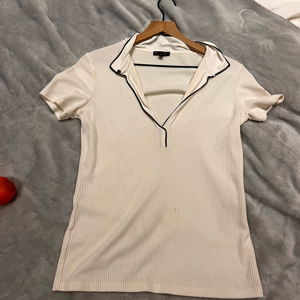 Massimo Dutti Cream Ribbed Top - Picture 5 of 5